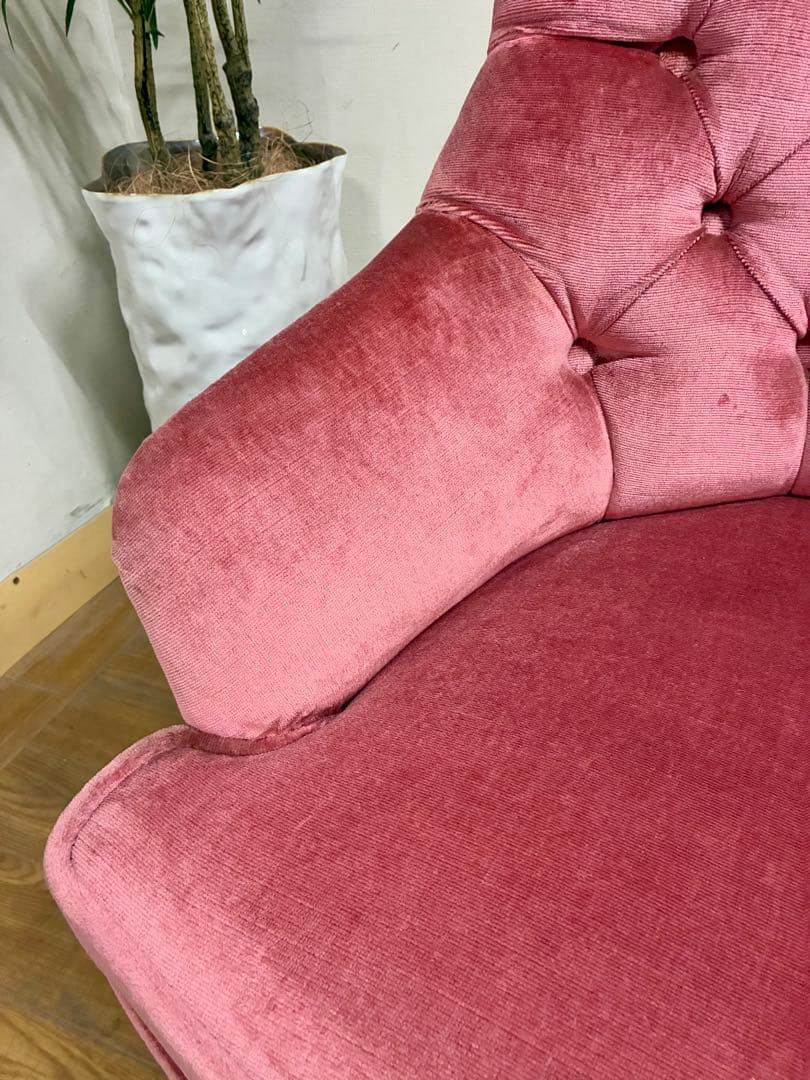みるく☆管404☆イタリア製☆アンティーク☆ピンクファブリックソファー