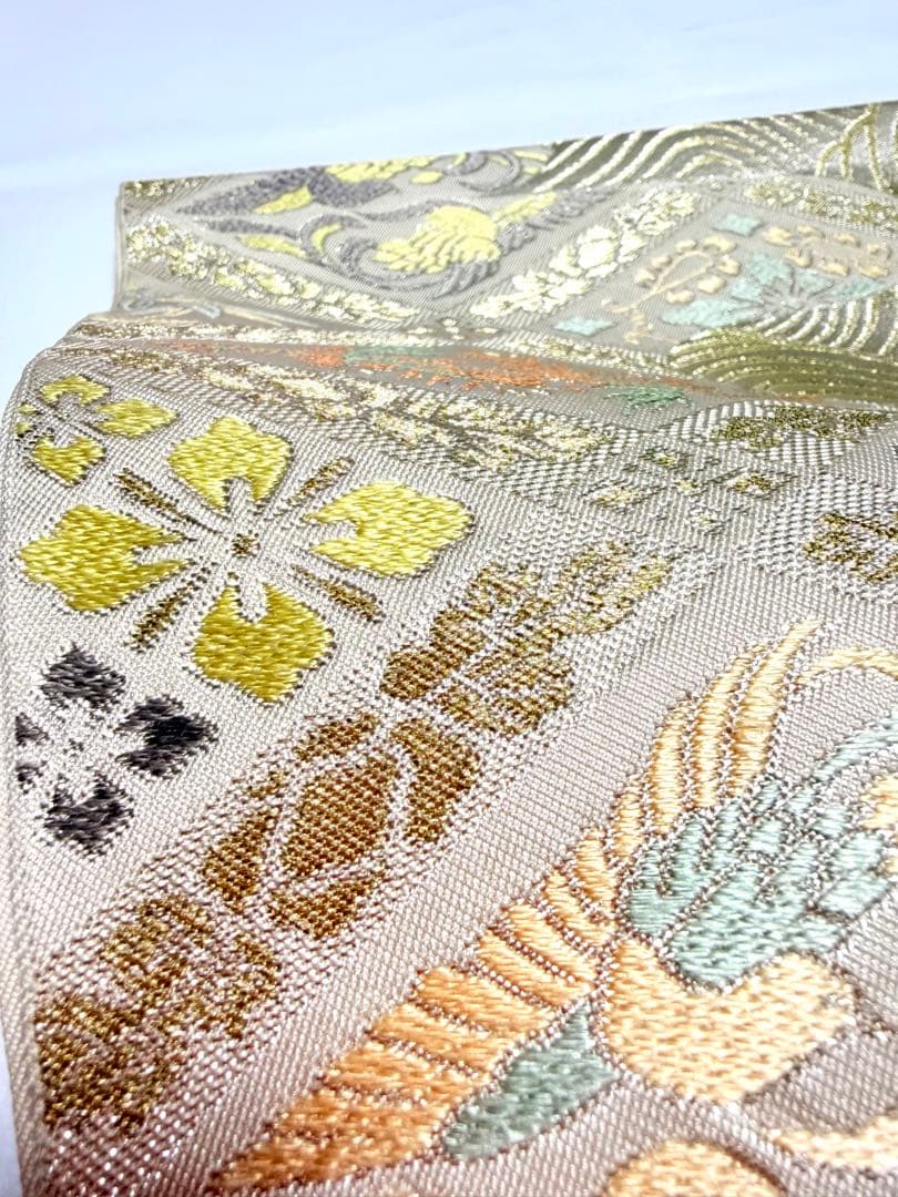 高級 袋帯 正絹 六通柄 服部織物 シルバー ホワイト 唐織 訪問着 留袖