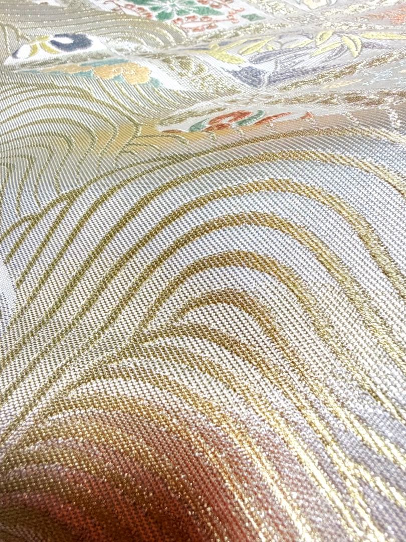 高級 袋帯 正絹 六通柄 服部織物 シルバー ホワイト 唐織 訪問着 留袖