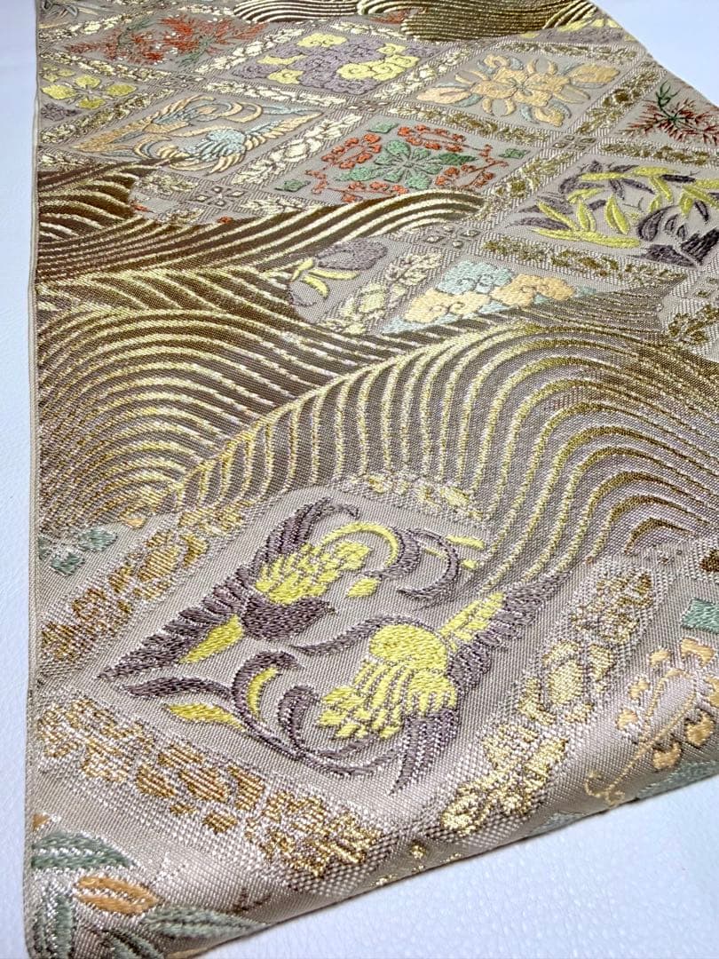 高級 袋帯 正絹 六通柄 服部織物 シルバー ホワイト 唐織 訪問着 留袖