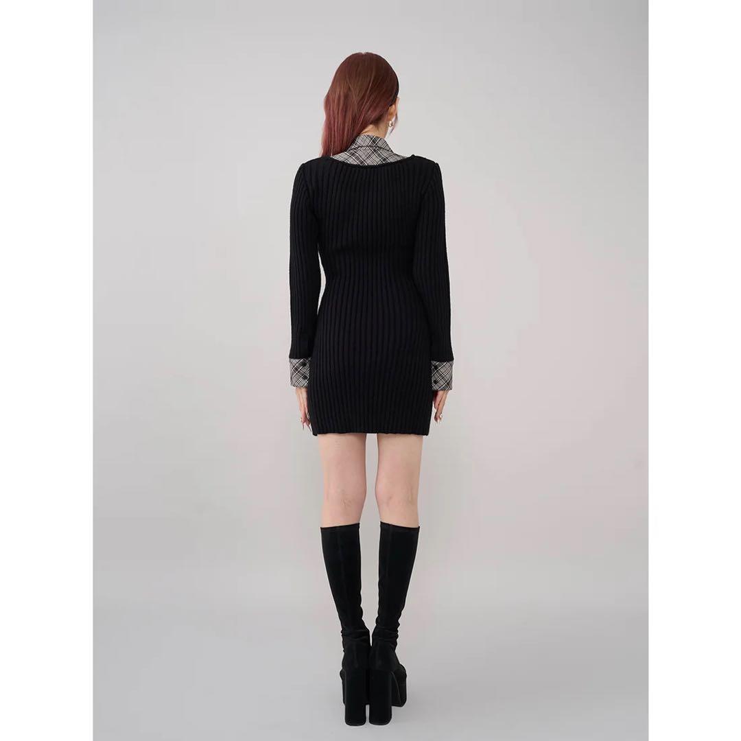 新品タグ付 ダーリッチ グレー レイヤードライクニットミニワンピース フリー