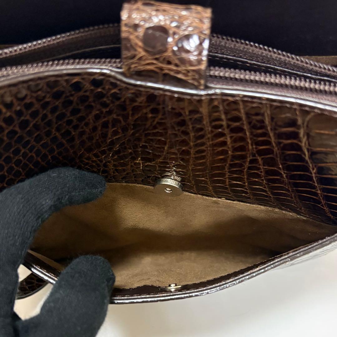 美品　リアル　シャイニング　クロコダイル　ショルダーバッグ　サコッシュ　ブラウン