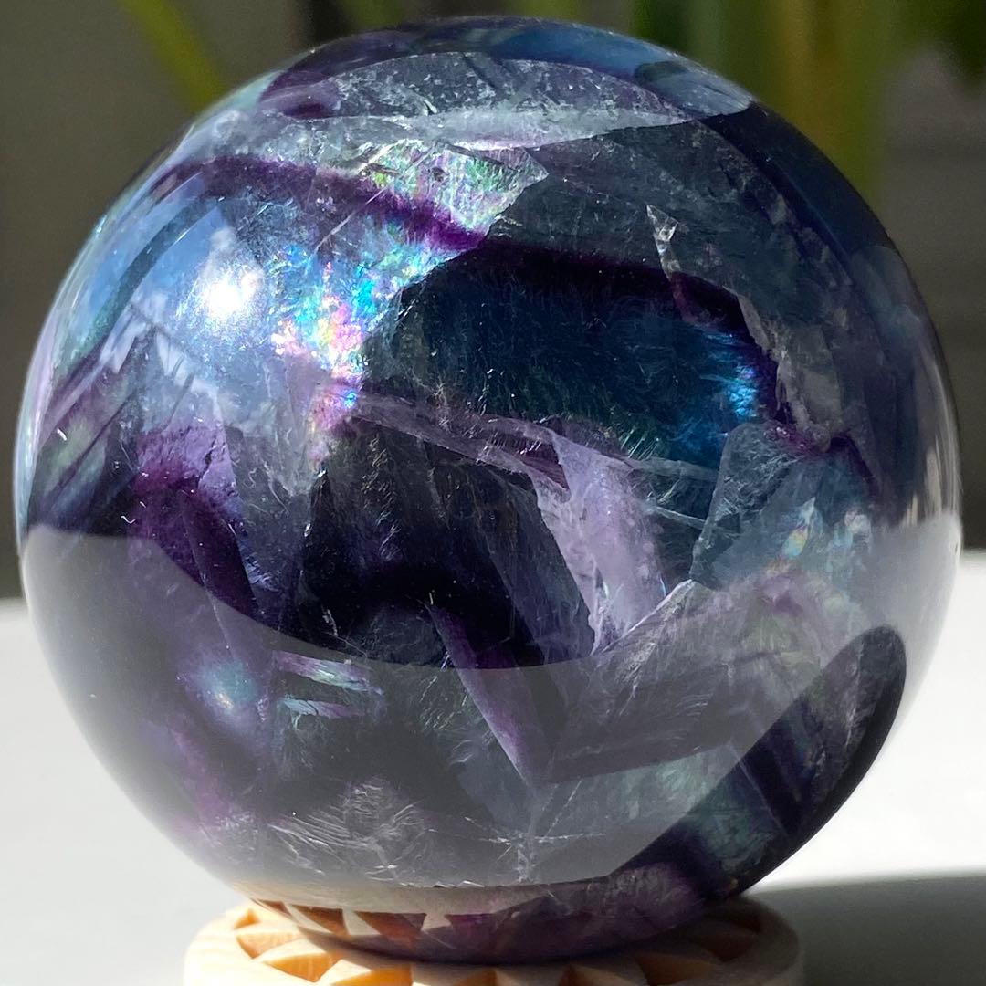 【 天然石 虹入り ブルー パープル フローライト スフィア 丸玉 蛍石 】