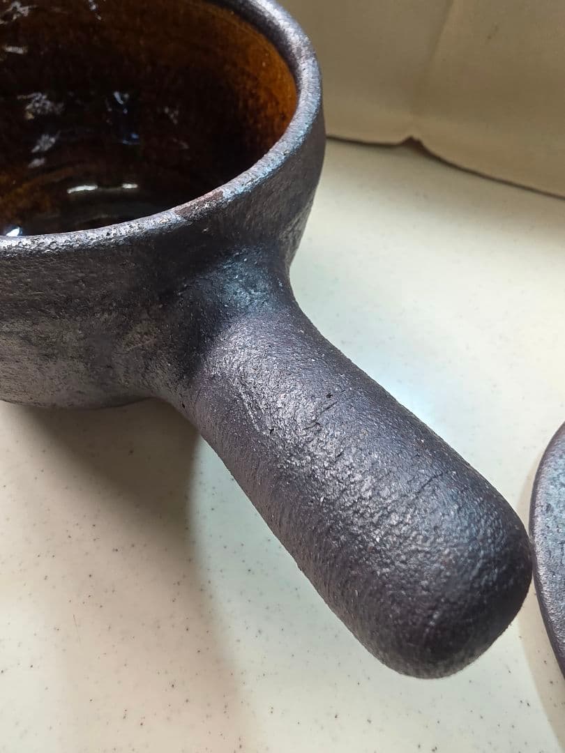 岩井窯　蓋付片手土鍋（小）■美品■