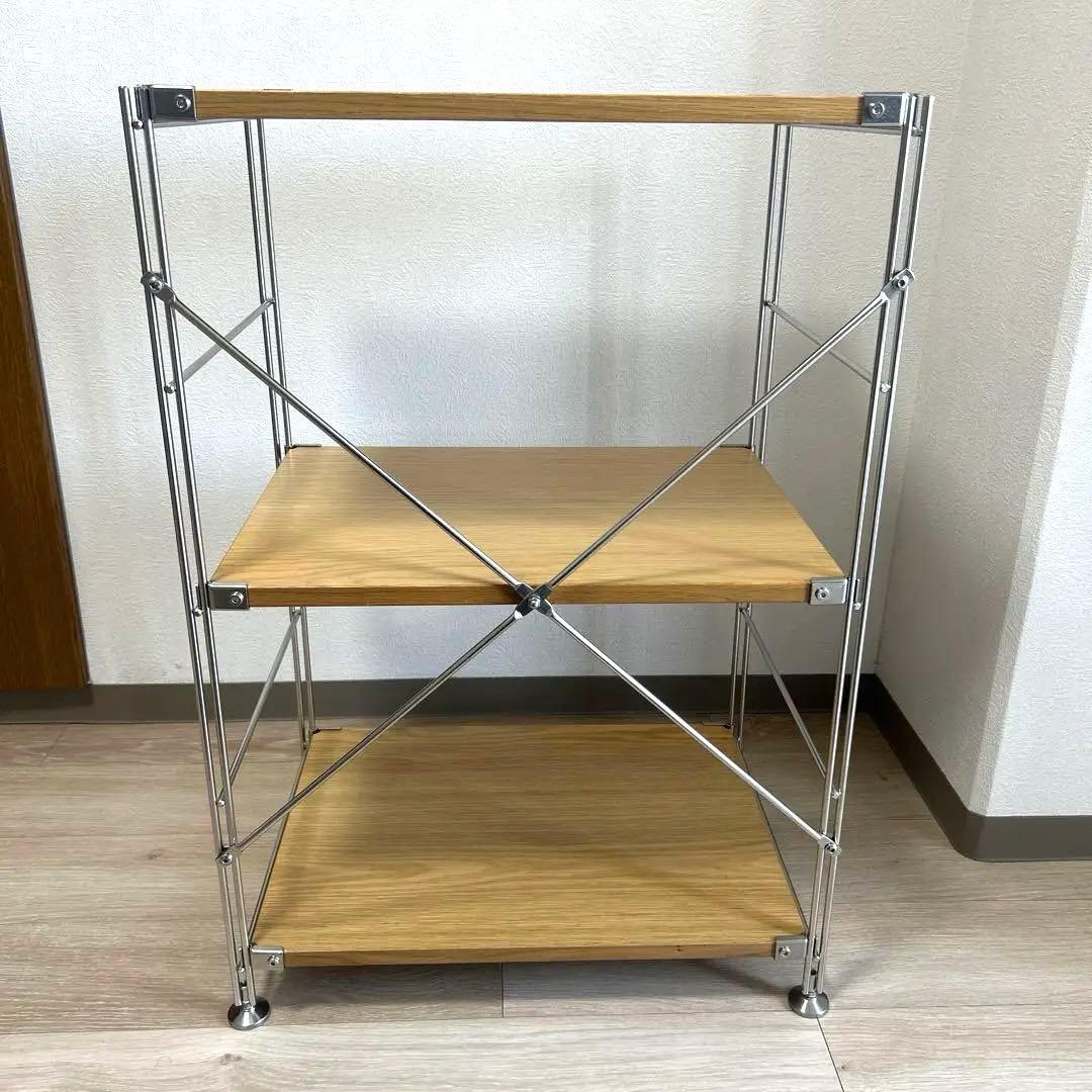 【土日限定値下げ】ステンレスユニットシェルフ　オーク材棚セット　小　無印