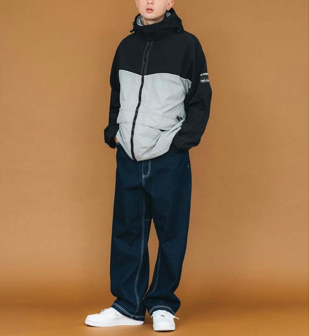 エクストララージ ツートーン ナイロン フーデッド ジャケット ブラック XL