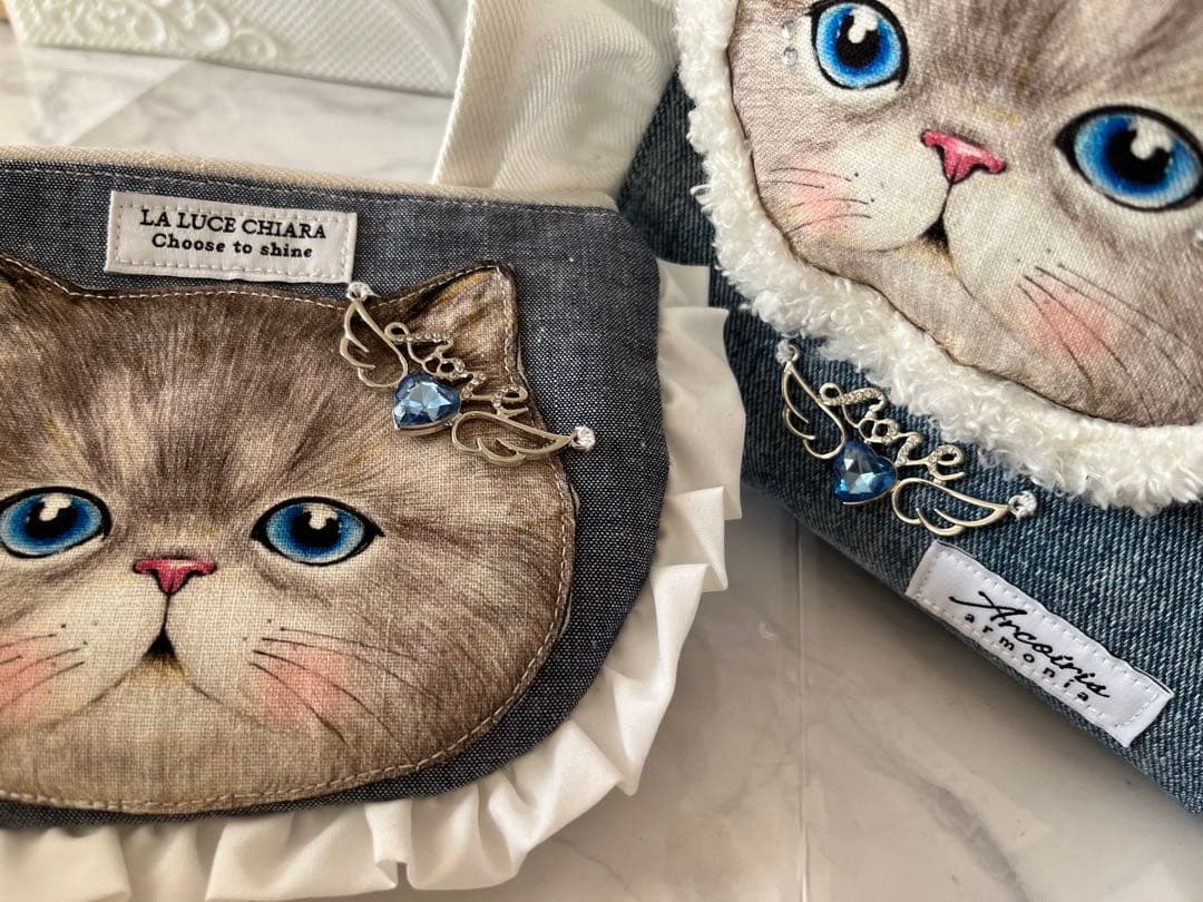 ☆*☆様 コヤンイサムチョン フリル トートバック ポーチ デニム 猫 キャット