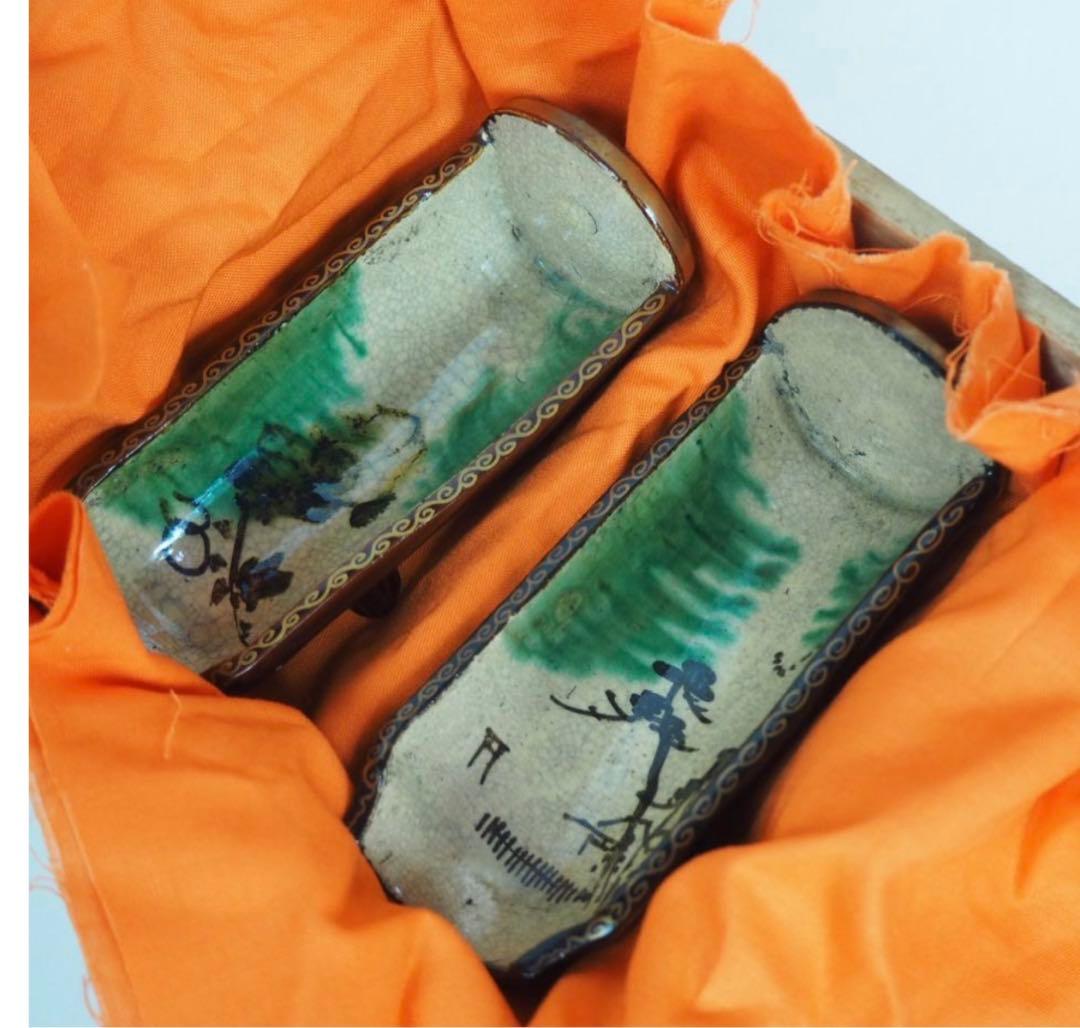 送料無料　江戸時代　豊楽焼『豊楽』銘　瓦形茶量２点　茶道具　本物保証★大珍品★