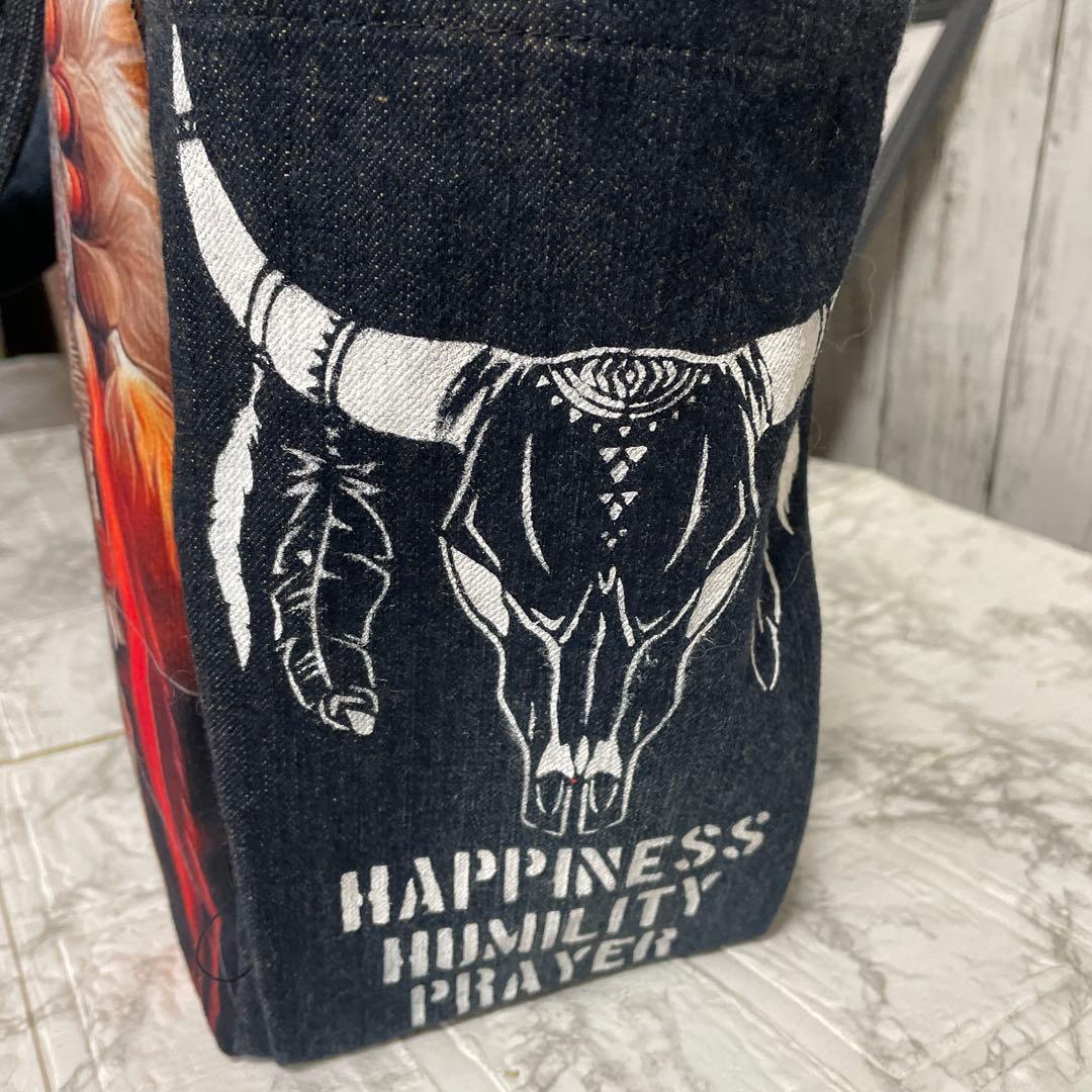 No.537 デニムリメイクバッグ　肩掛けトートバッグ　キャットインディアン