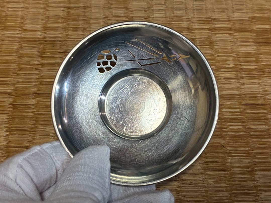 錫製 精課堂造 透かし 圓式茶托 五客 共箱
