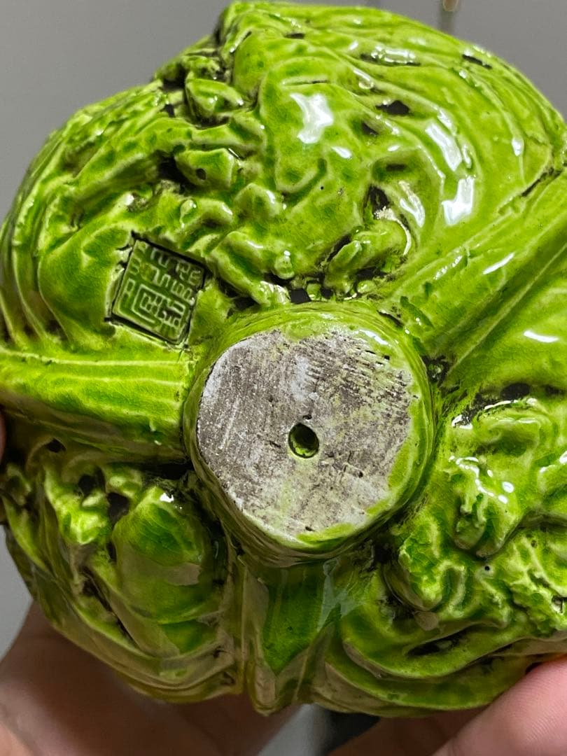 清朝　珍品 中国美術 古玩 乾隆年製 在款 キャベツ レタス 野菜 陶製置物