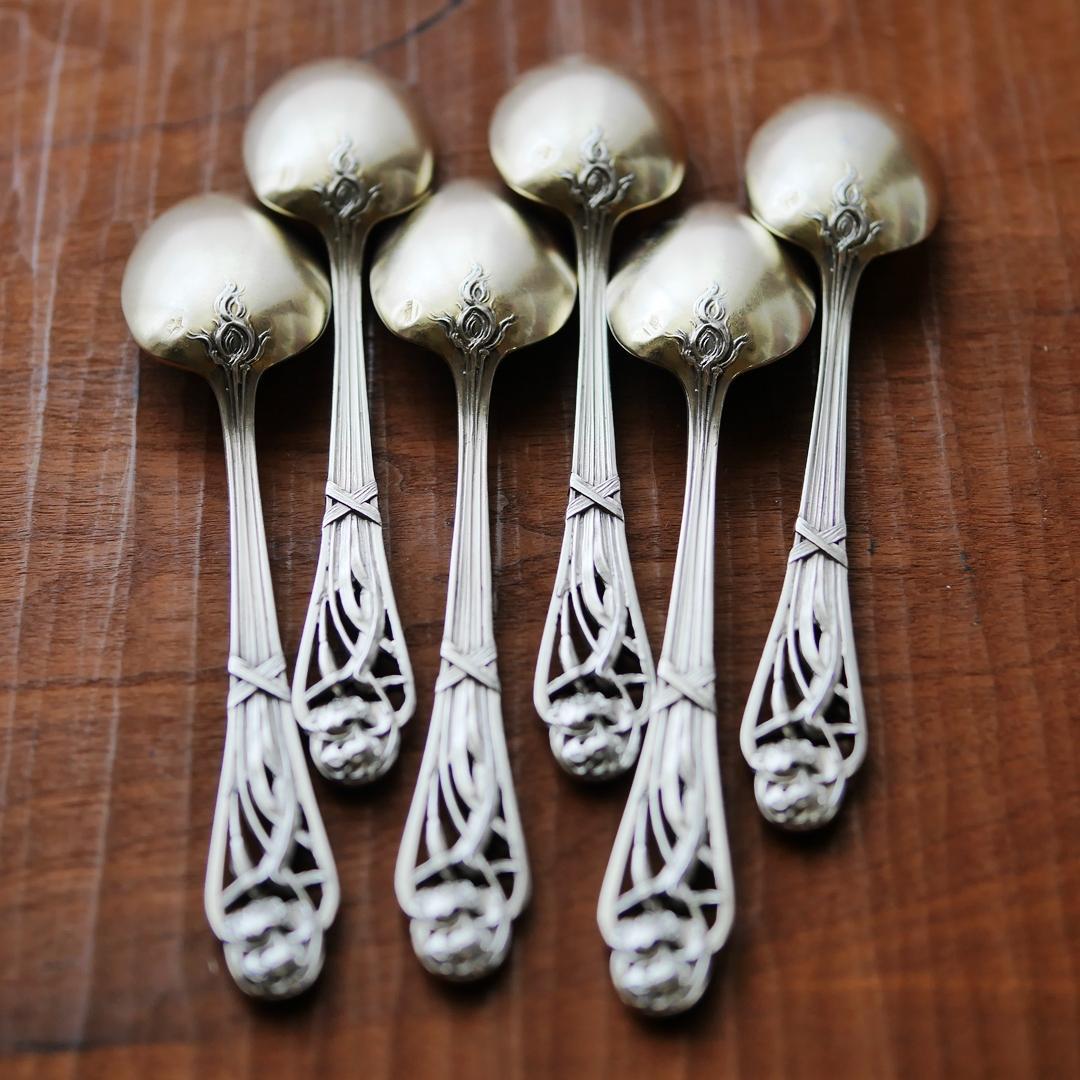 ◆アンティークシルバー◆ティースプーン6本セット◆フランス◆純銀950◆