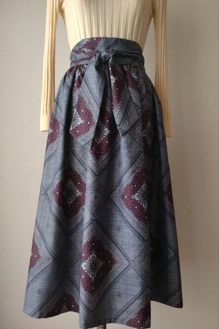 ❣️大島紬龍郷柄リメイクギャザースカート•ベスト セットアップ ストール付き
