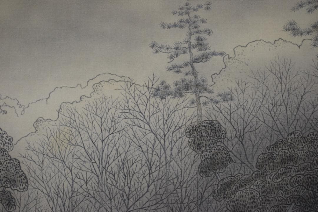 【真作】京天一/山麓之図/深林図/山水図/横物/掛軸☆宝船☆Y-621　JM
