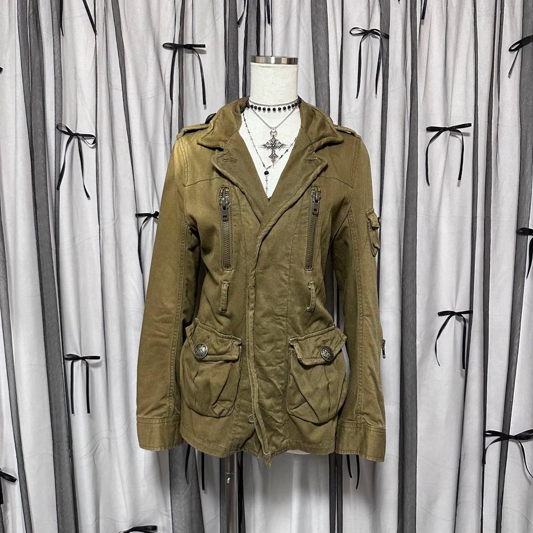 平成ギャルy2k　ファー付きミニタリーモッズコート　アウター　フェアリーグランジ