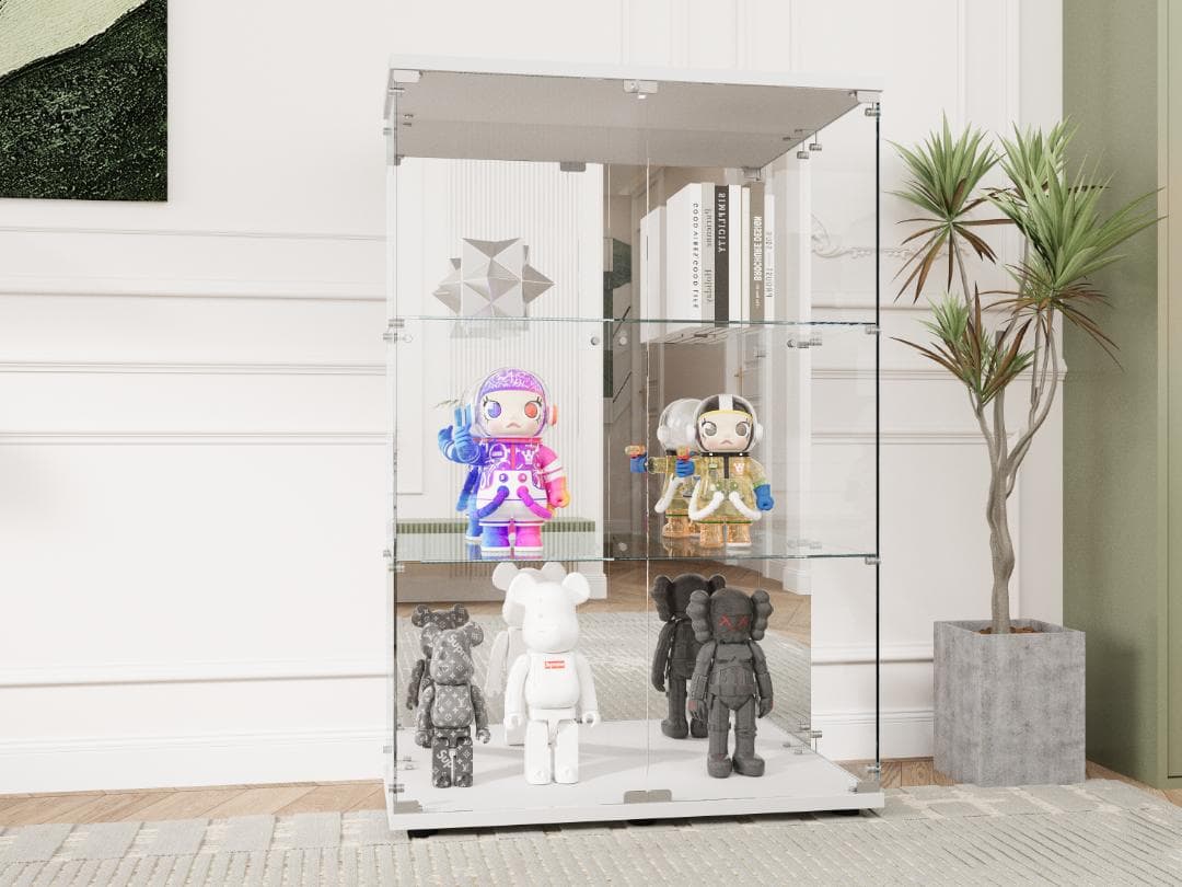 【新品】人気No.1！3段ワイドガラスケース白｜背面ミラー仕様｜フィギュア棚