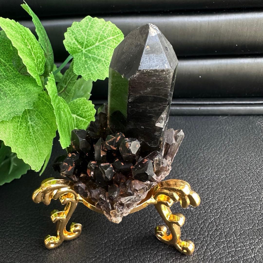 【最強魔除け】守護石モリオンスモーキークォーツ 原石クラスター 黒水晶A1534