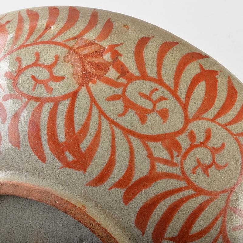 九谷焼　古九谷　赤絵　人物文　大皿　飾皿　角福銘　直径約36cm　MR7218B