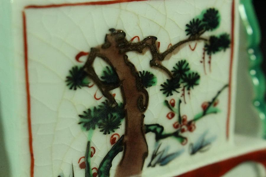 中国美術 色絵 唐子紋 硯屏 文房四宝(K-A944)