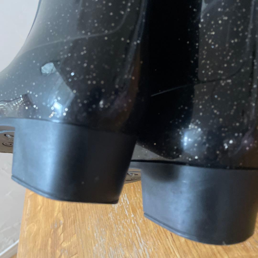 CHANEL レインブーツ　希少シルバーラメ入りカメリア37 極美品