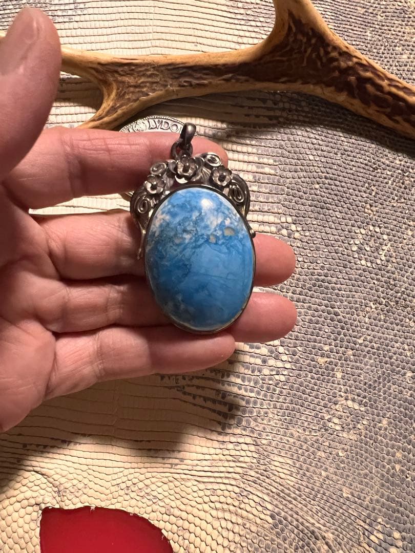 オバール型 ターコイズ ペンダントトップsilver925 花宝飾デザイン