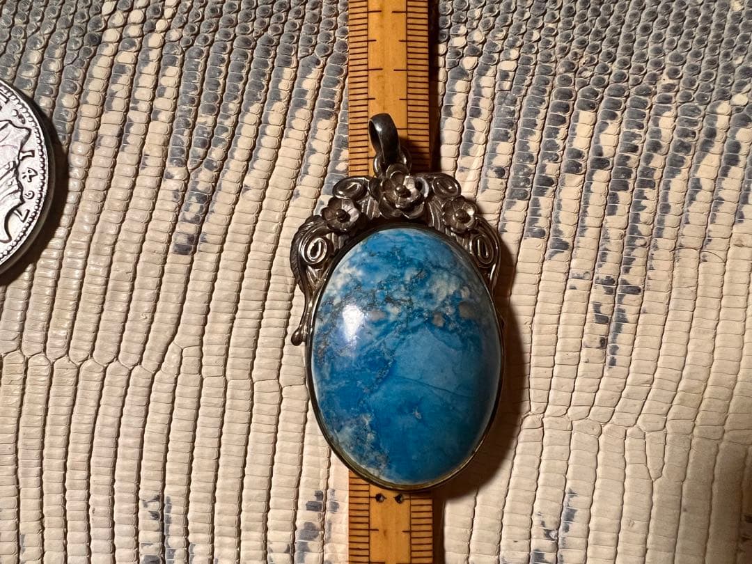 オバール型 ターコイズ ペンダントトップsilver925 花宝飾デザイン