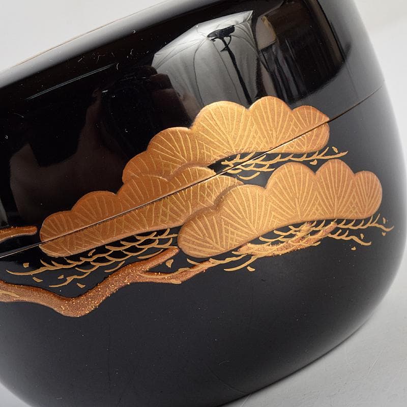 茶道具　輪島塗　一后一兆作　老松蒔絵　平棗　共布　鵬雲斎極め箱　U　R9458