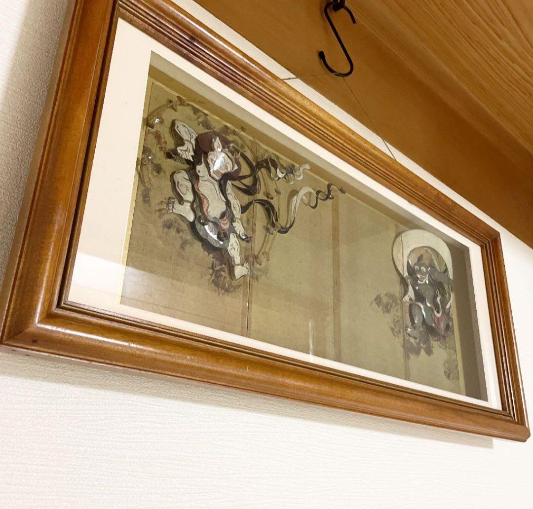 風神雷神図の額に入った立体壁掛け絵