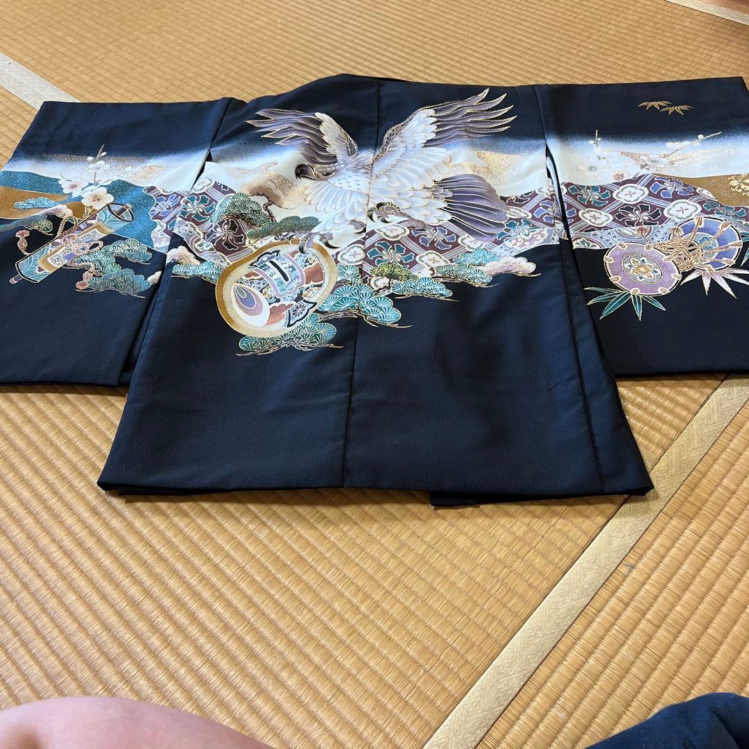 【極美品 大きいサイズ】伝統的な着物 緑とグレーと金糸のグラデーション