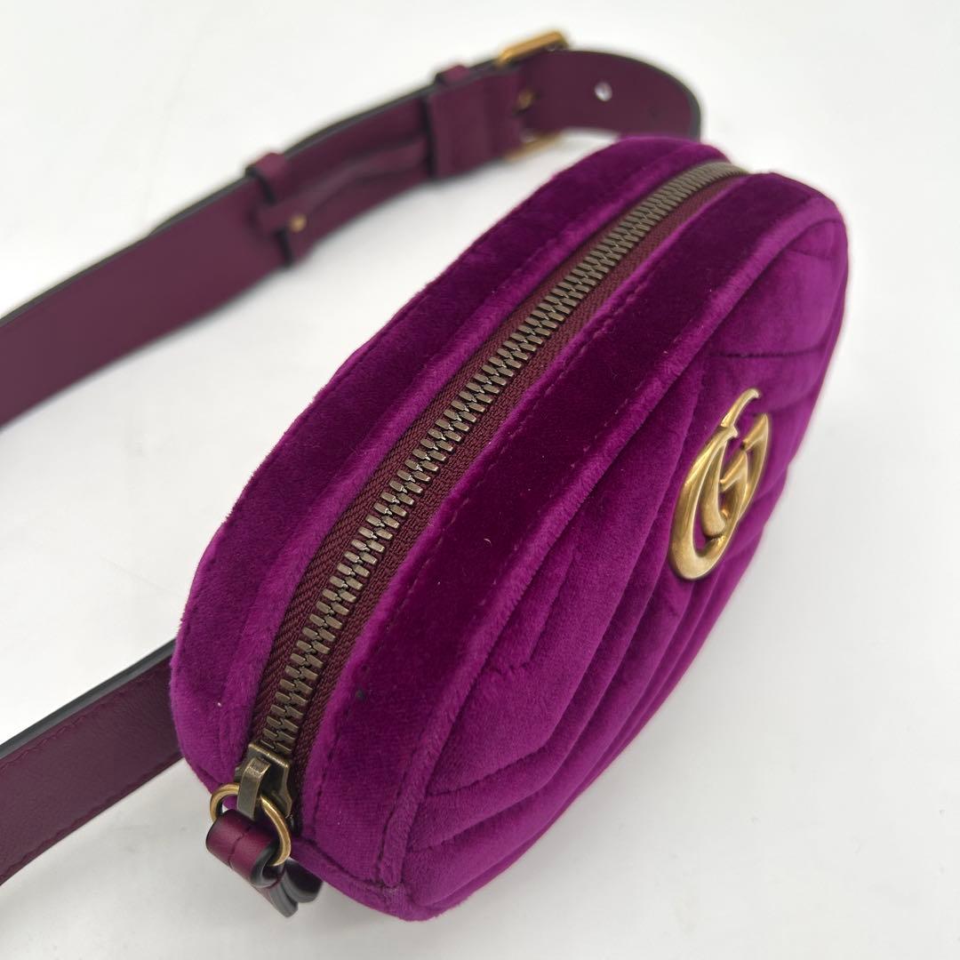 【極美品】グッチ マーモント ベロア ボディバッグ ウエストポーチ パープル