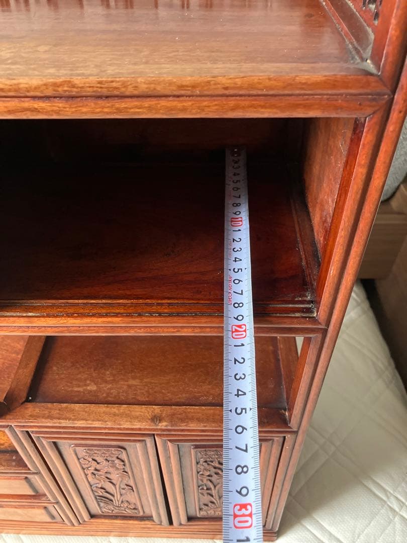美品 唐木家具 本花梨 総無垢 茶棚 高級 茶道具 飾り棚 彫刻 煎茶道具骨董