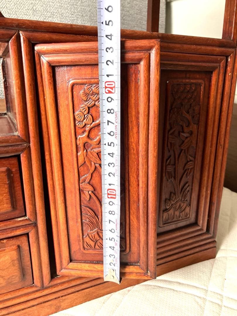 美品 唐木家具 本花梨 総無垢 茶棚 高級 茶道具 飾り棚 彫刻 煎茶道具骨董