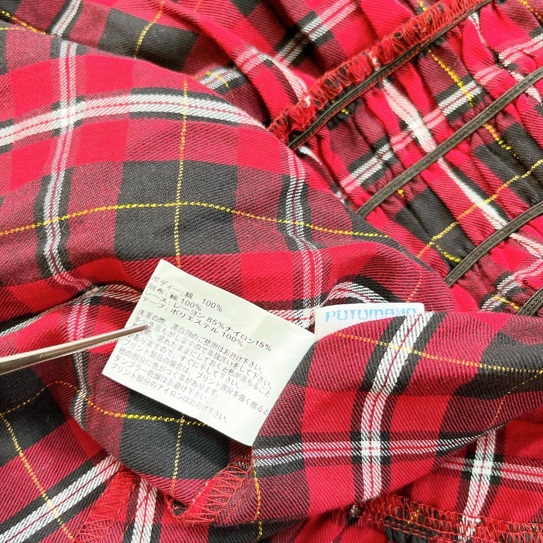 PUTUMAYO プトマヨ ミニワンピース フリル レース チェック 赤