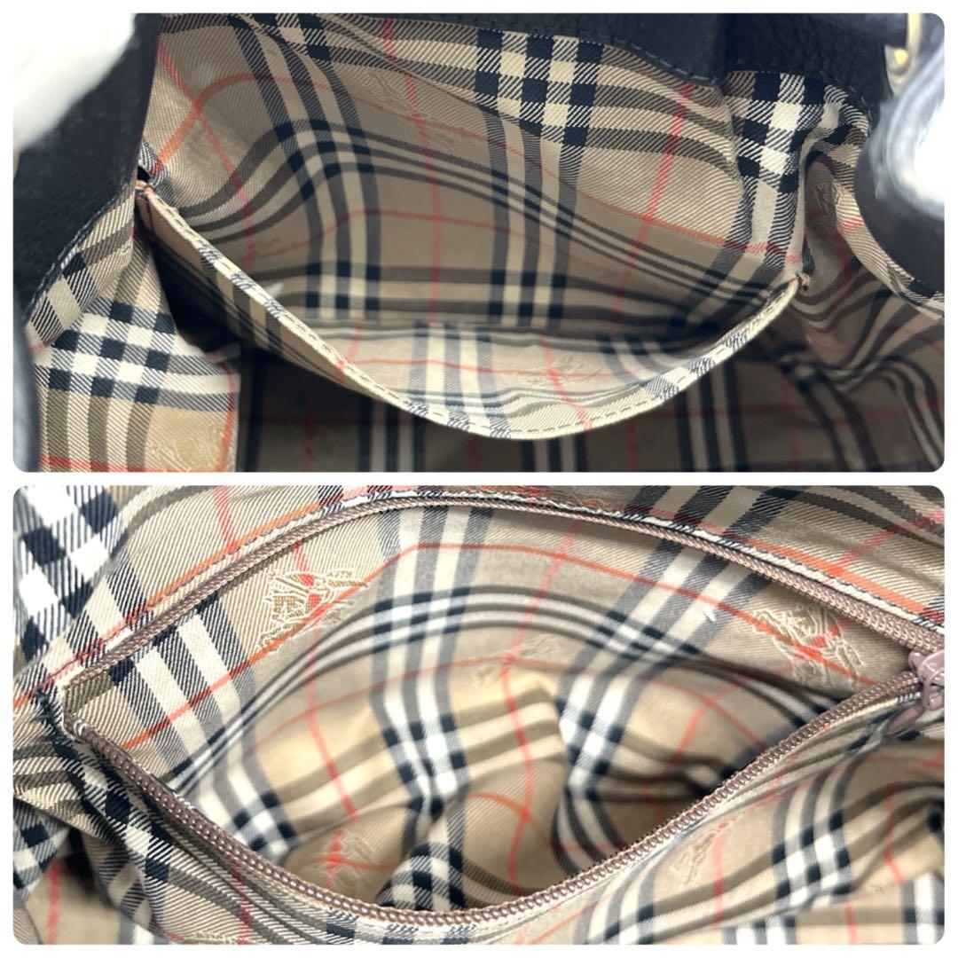 【90s 美品】バーバリー 巾着 レザー ホースロゴ ブラック ショルダーバッグ