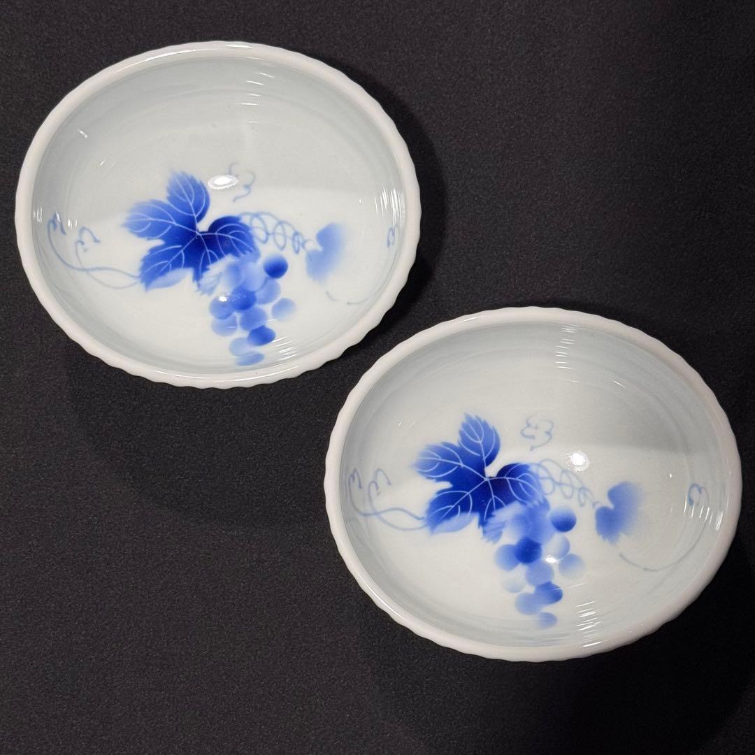 深川製磁　ブルーワイナリー　角大皿（一房　二房）　ペア　小付　葡萄