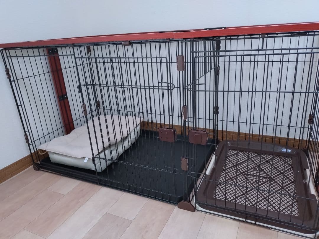 犬用折りたたみケージ 1区画 黒赤