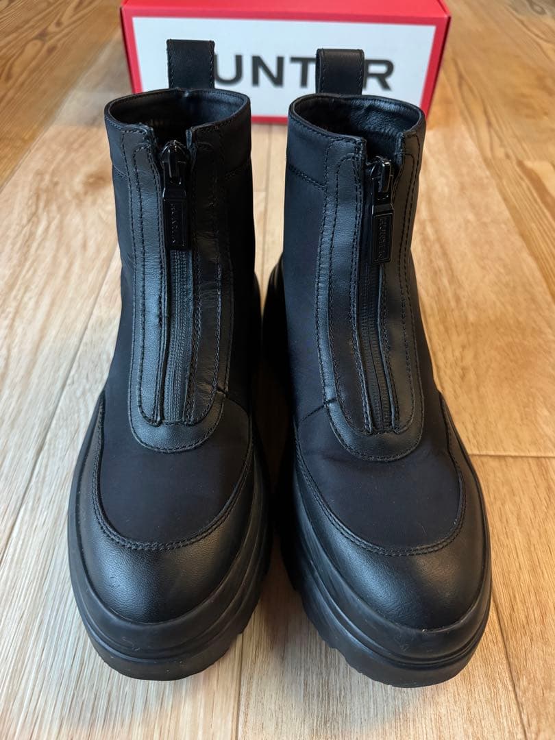 HUNTER ブラック 厚底ショートブーツ防水