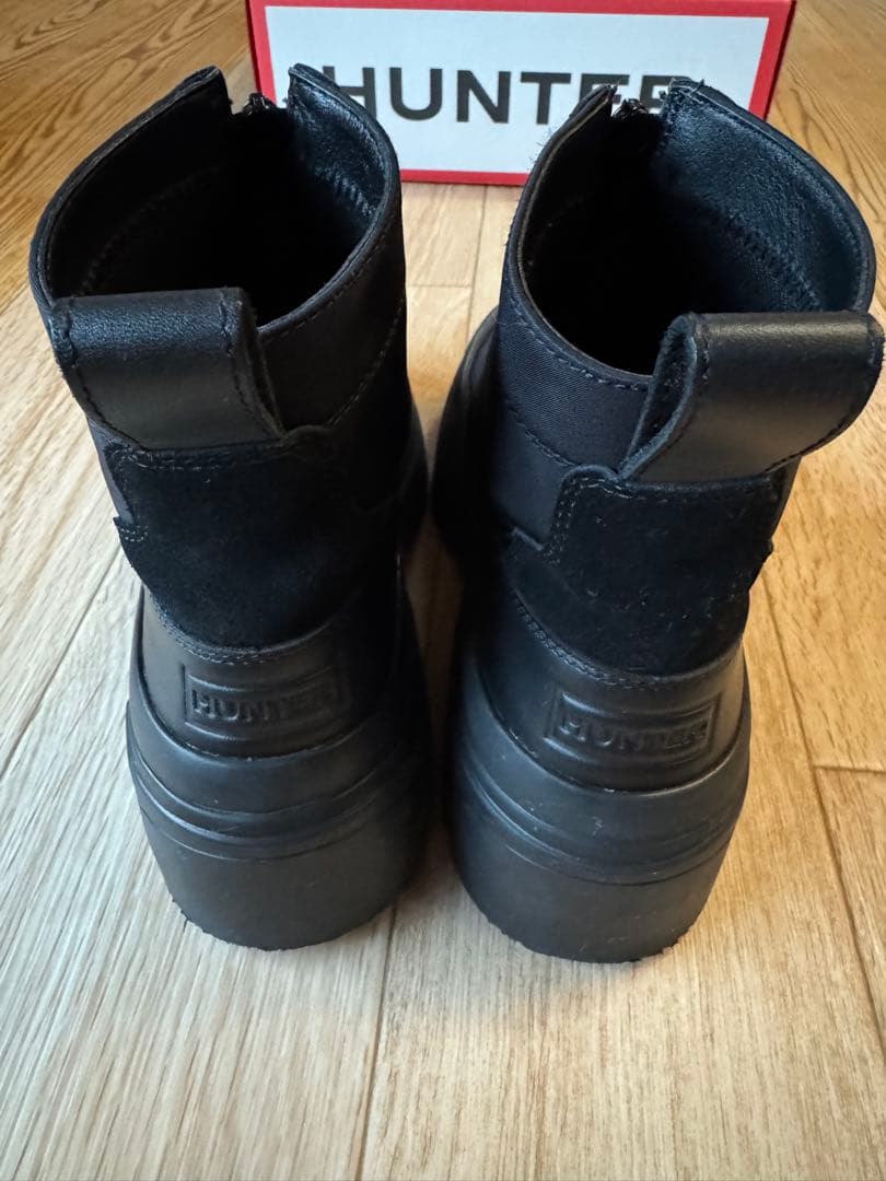 HUNTER ブラック 厚底ショートブーツ防水