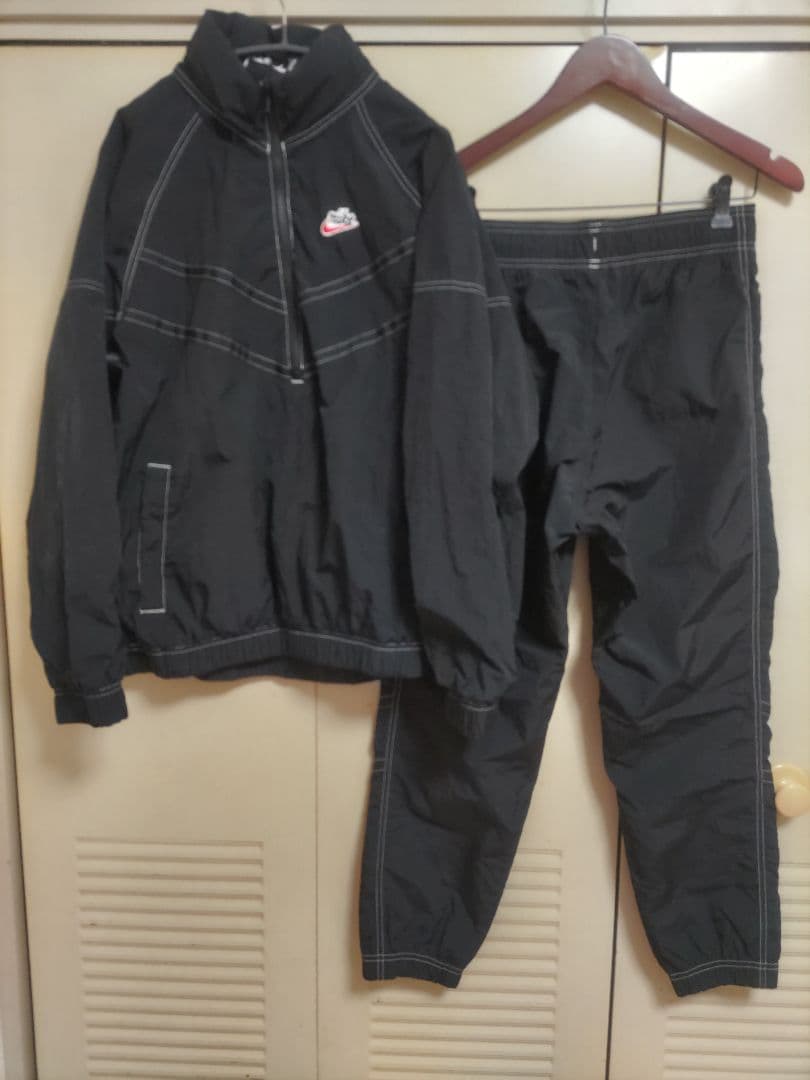 【美品】NIKEナイキ ナイロンアノラック ハーフジップ セットアップ上 L下M