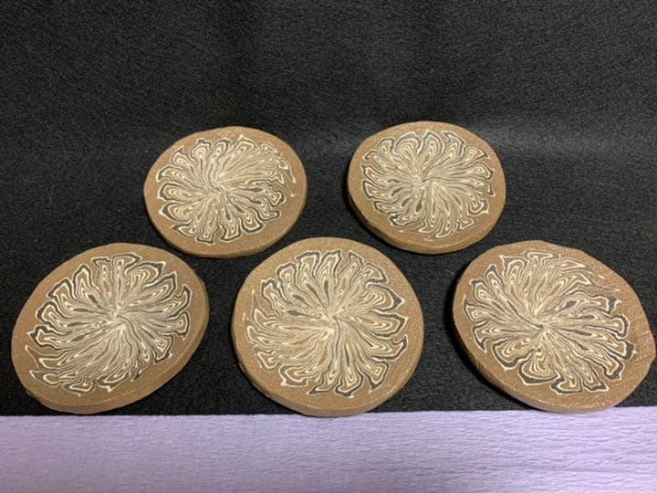 水野達蔵(二代双鶴　水野達三) 練り込み　皿 5枚セット　伝統模様鶉手