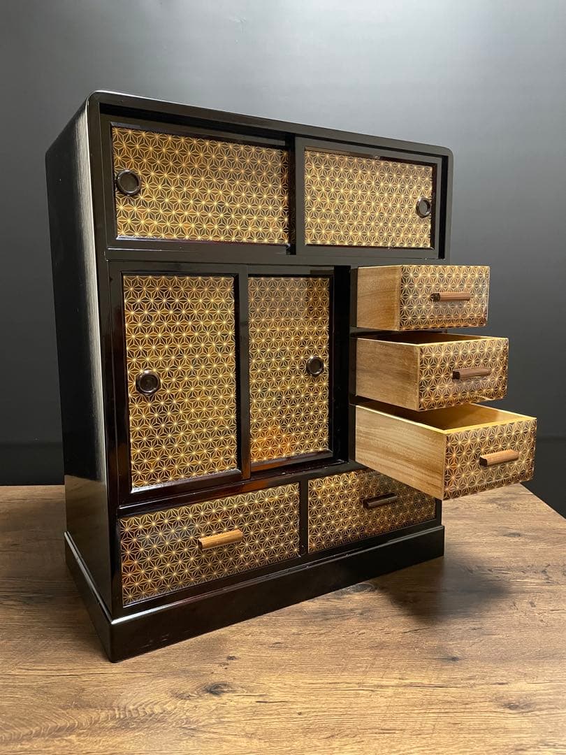 勲六等瑞宝章受章　露木清次創作　箱根寄木細工　小箪笥　伝統工芸品