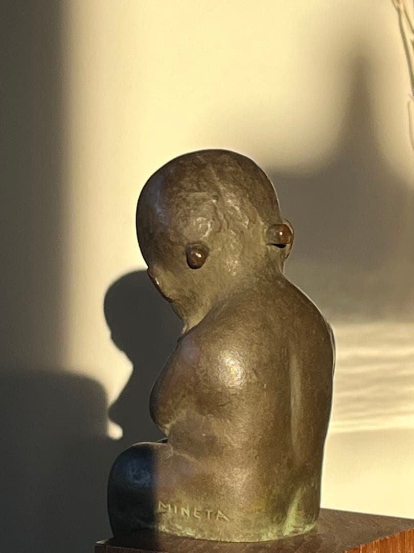 ブロンズ 彫刻 木製台座付き（時代物）