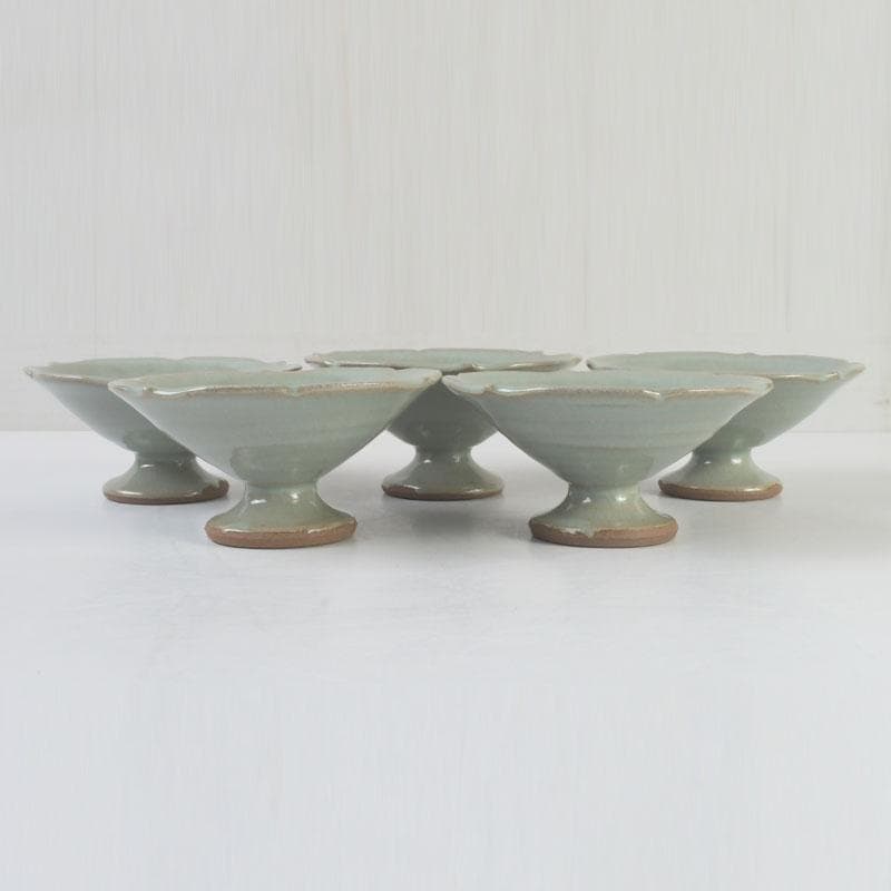 和食器　忍冬庵　佐藤和子作　朝鮮唐津　青磁　手鉢　五客　共箱　V　9845A