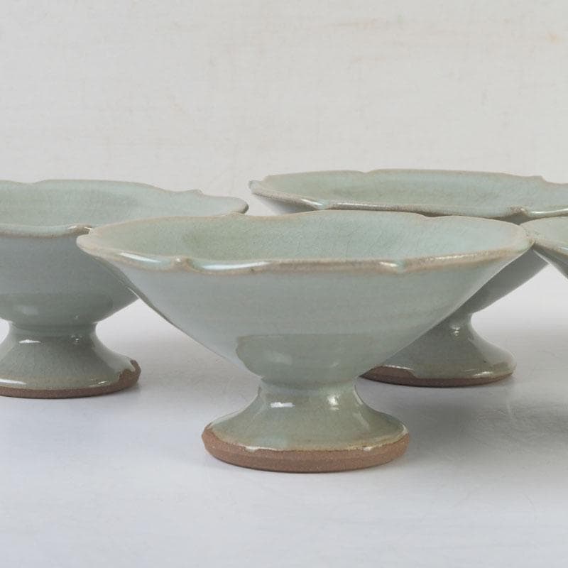 和食器　忍冬庵　佐藤和子作　朝鮮唐津　青磁　手鉢　五客　共箱　V　9845A