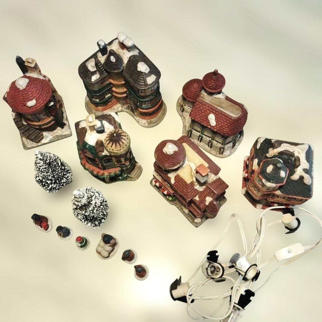 クリスマスヴィレッジ ミニチュアハウス 陶器 ランプ 15点セット