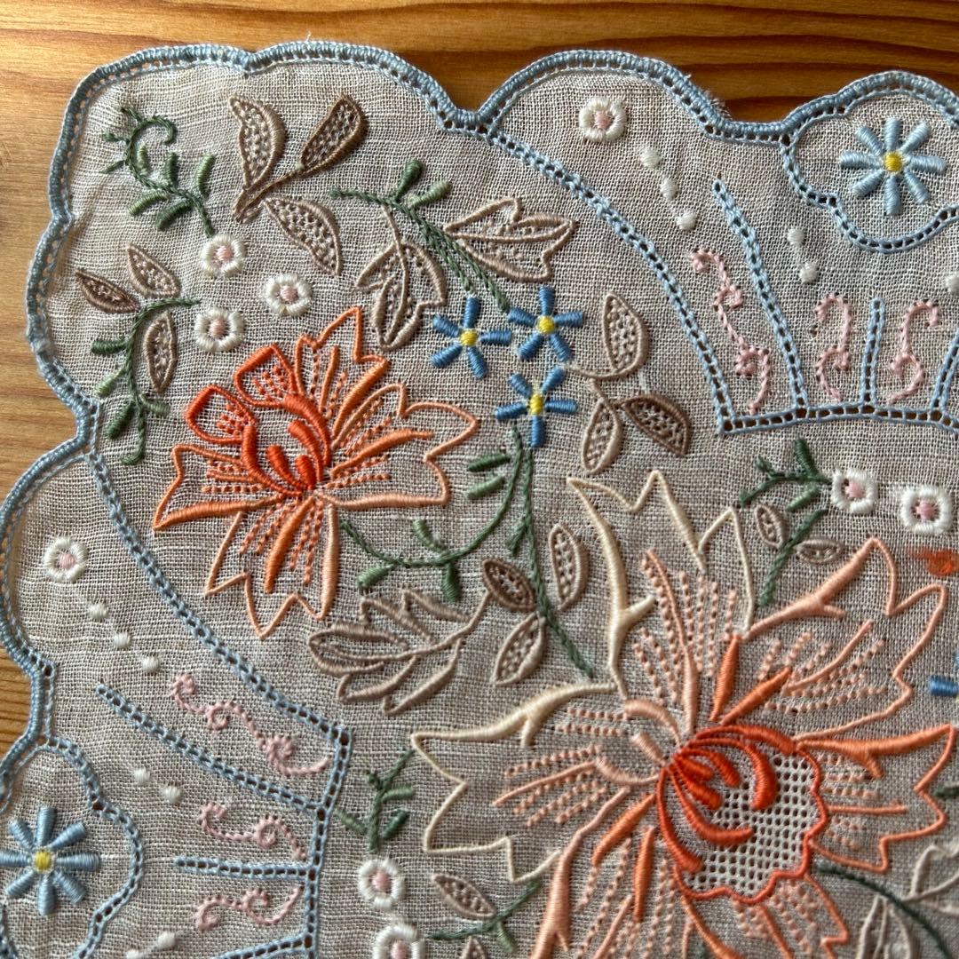 スワトウ 刺繍 ハンカチ 花柄　3枚セット