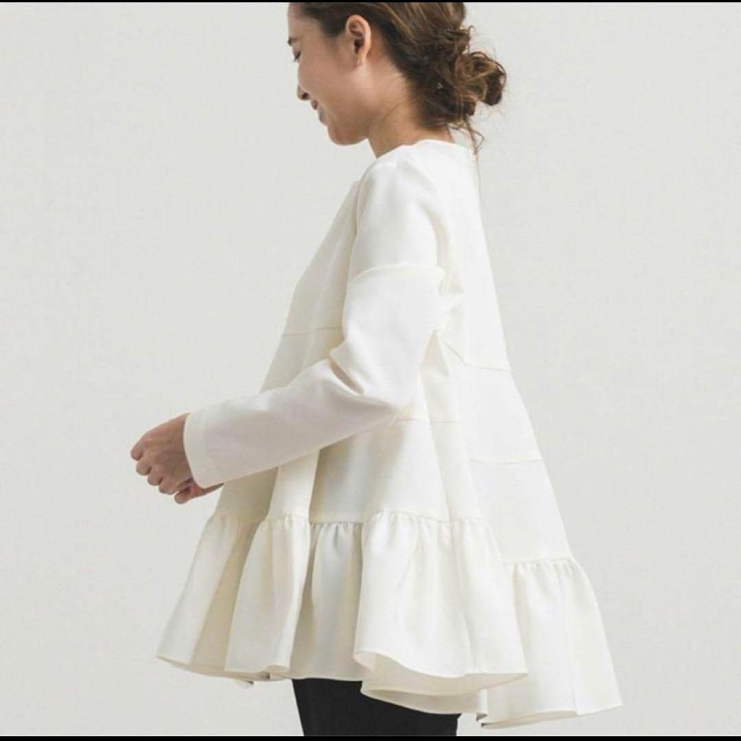 人気⭐︎ヨリ　yori ティアードストレッチブラウス　ホワイト　セレモニー　38