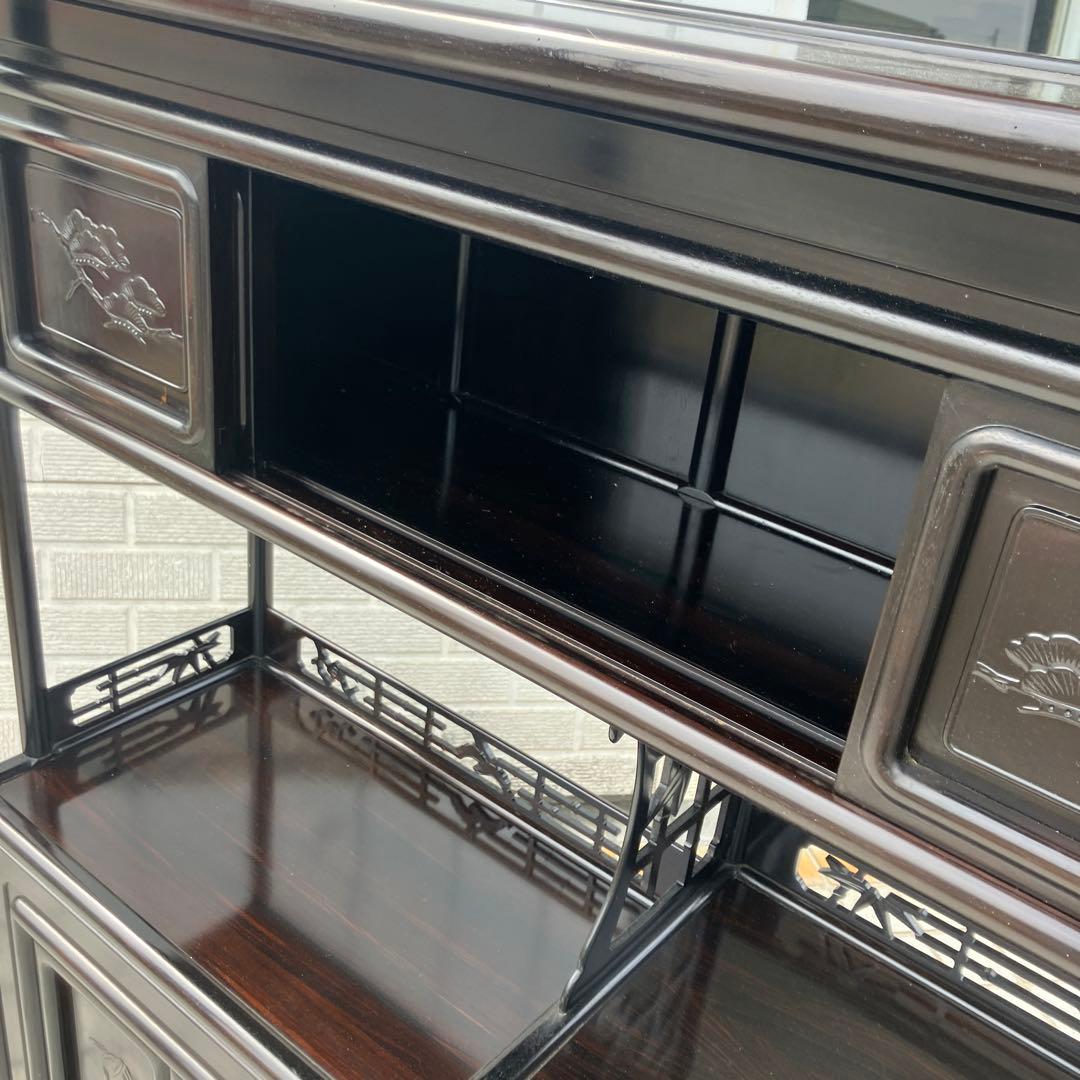 唐木家具 紫檀 茶箪笥 飾り棚 中国骨董 李朝 唐草透彫り サイドボード 古家具