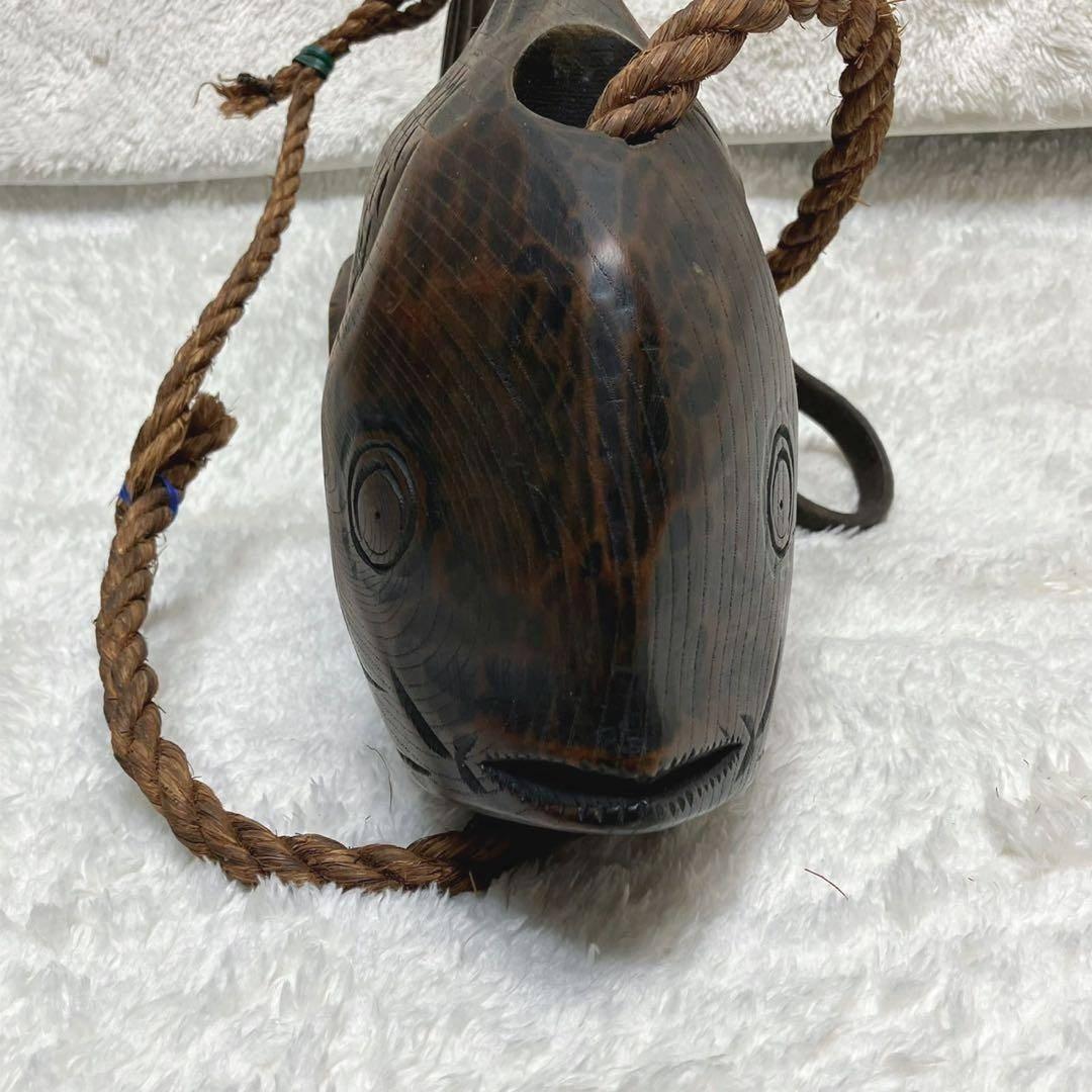 囲炉裏 自在鉤 横木 木彫り 鯛 古民具 レトロ 全長40cm 栄水刻 彫刻