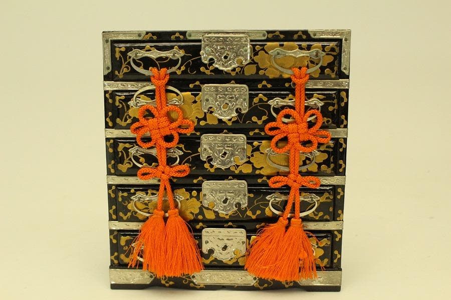 ミニチュア 雛道具 木製 蒔絵家具 重箱 針 鏡 揃い セット(ZE359)